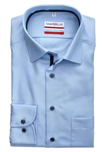 Marvelis Men's Business Shirt Non-Iron Modern Fit, Long Sleeve, Kent Collar, Twill, 100% Cotton, Blue 11, 39 on Sale